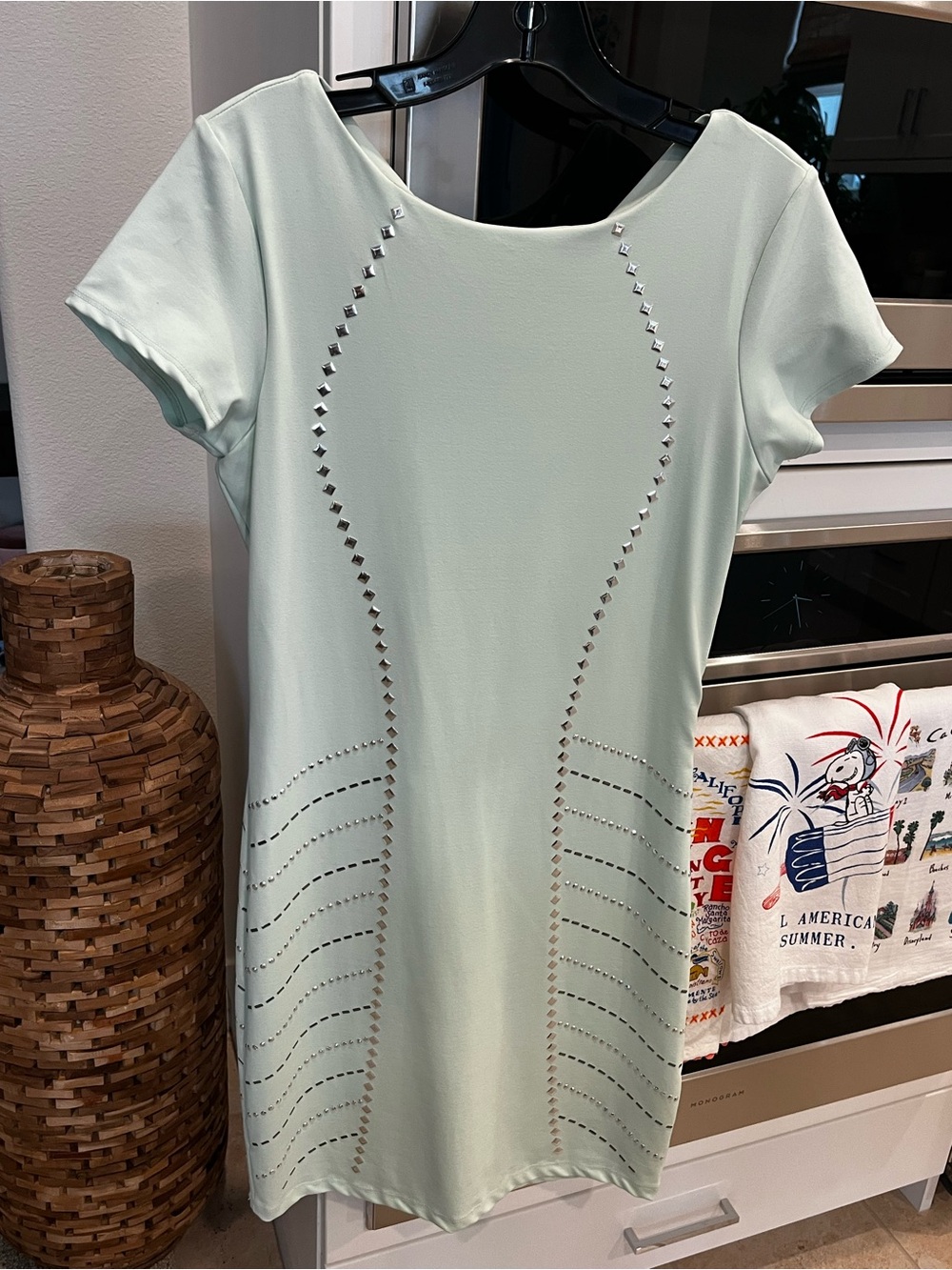 Bebe Scoop Neck Mint Studded Short Sleeve BodyCon Dress